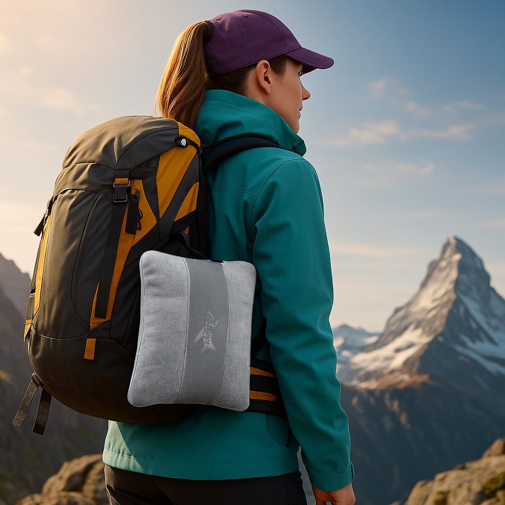 Melissa Large Soft Travel Blanket and Inflatable Pillow Set | Size-69“ x 43.3”, Carry Bag – Lightweight, Compact & Washable for Backpacking, Hiking, Airplane, Car, Office, Camping (Gray)