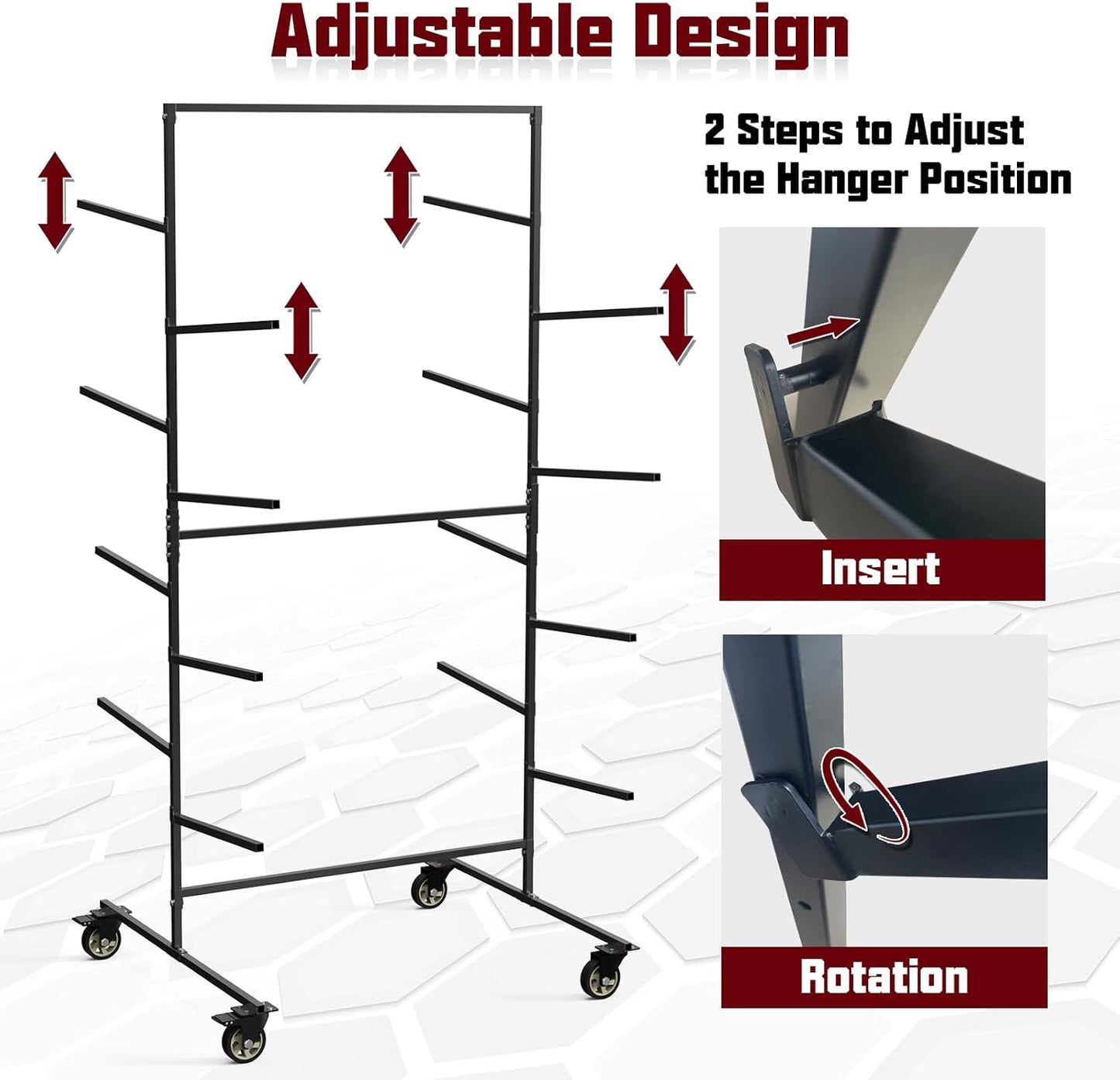 Double Sided Bumper Storage Rack With Adjustable Design Maximize Space Utilization 4 Inch Swivel Caster Allow Floor Mobile Smooth Maneuverability