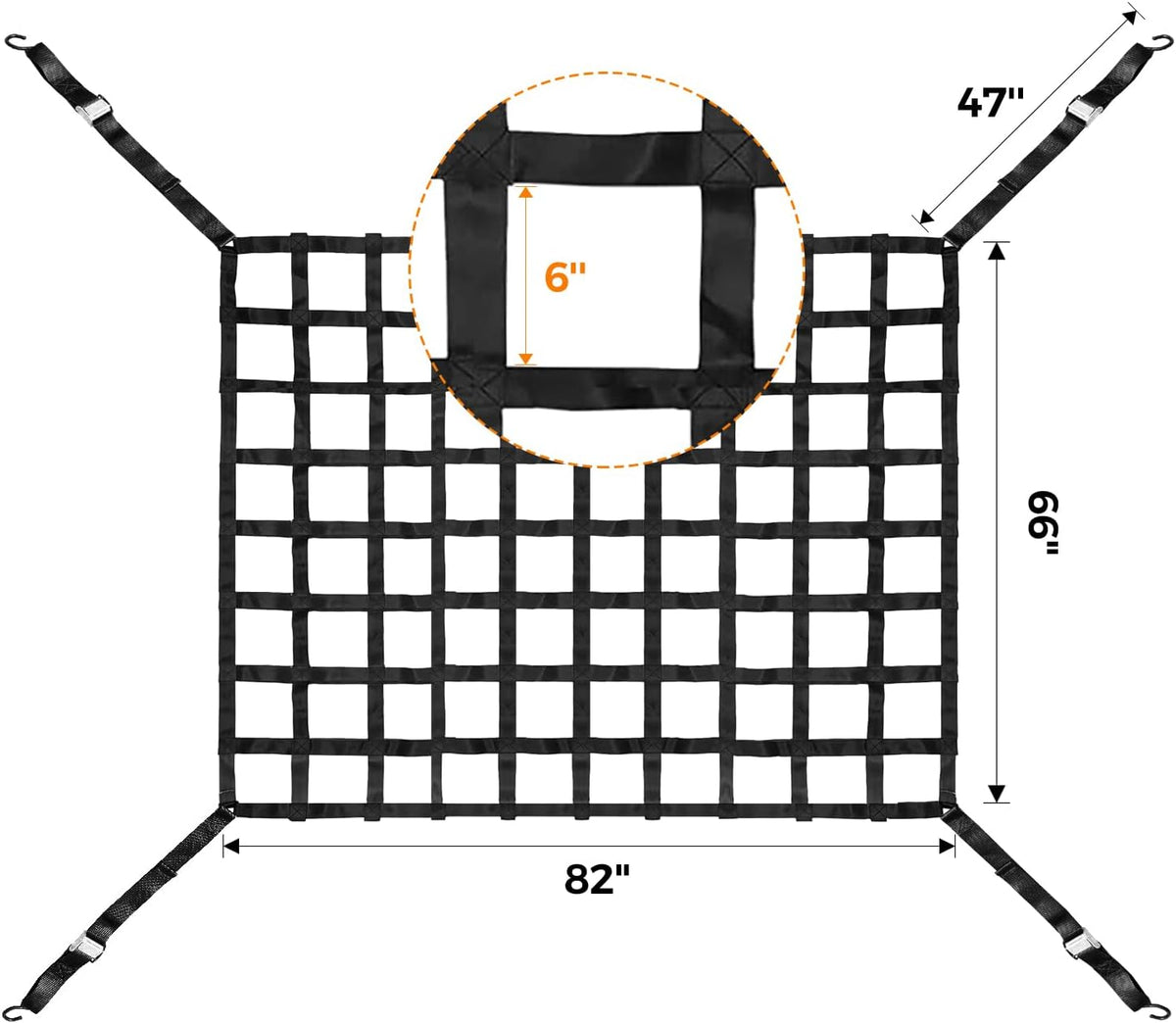 Cargo Net for Pickup Truck Bed Adjustment 66" x 82"-2” Wide Mesh