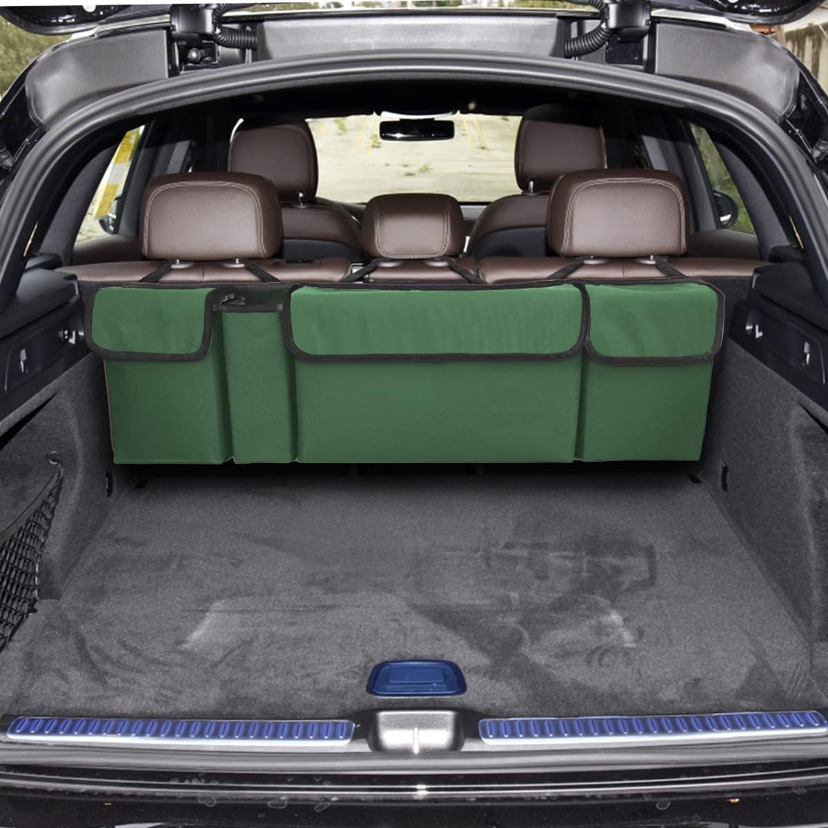 AUCELI Car Trunk Organizer, Backseat Hanging Large Storage with Adjustable Straps, Waterproof Collapsible Cargo Bag with 4 Pockets, Sturdy Space Saver Frees Trunk Floor for SUV, Truck, MPV