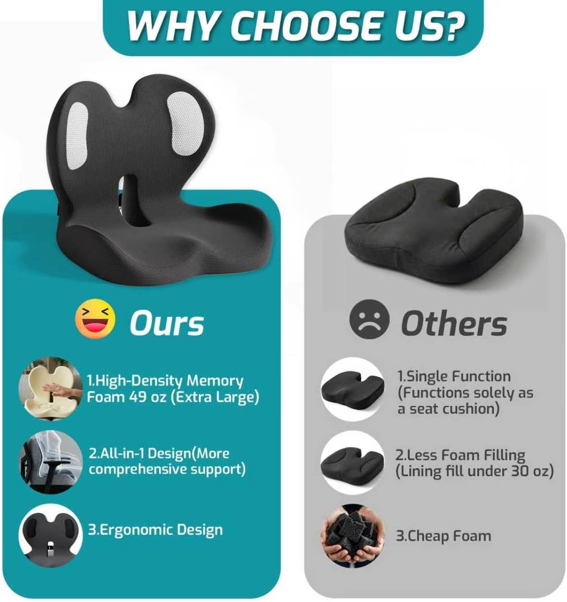Ergonomic Seat Cushion & Lumbar Support Pillow for Office,Car