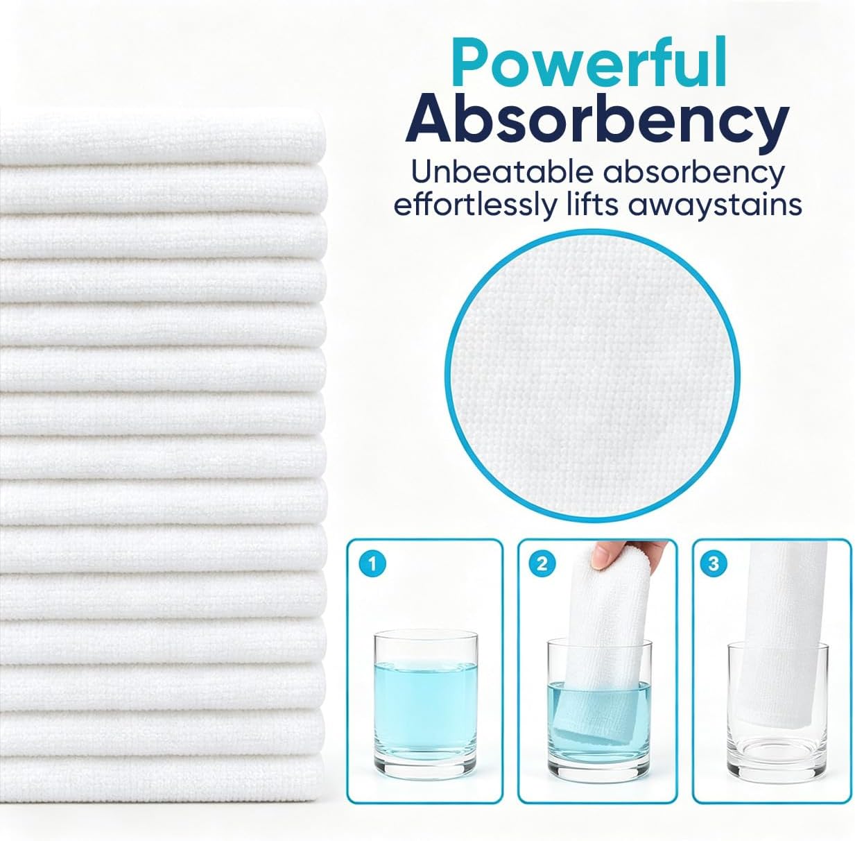 Microfiber Cleaning Cloth 100 Pack White, 11.5"x11.5" | Ultra-Soft Lint-Free Safe for Cars Glass & Screens Absorbent Reusable Washable Ideal for Detailing Shop Home & Garage
