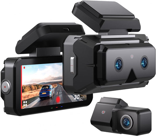 AKEEYO 3-Channel Dash Cam Front and Rear, Industry-First Telephoto Lens for 50M License Plate Capture, 2K Triple Lens Car Camera,5GHz WiFi,AI ADAS & BSD Blind Spot Detection,24H Parking Mode,64GB Card