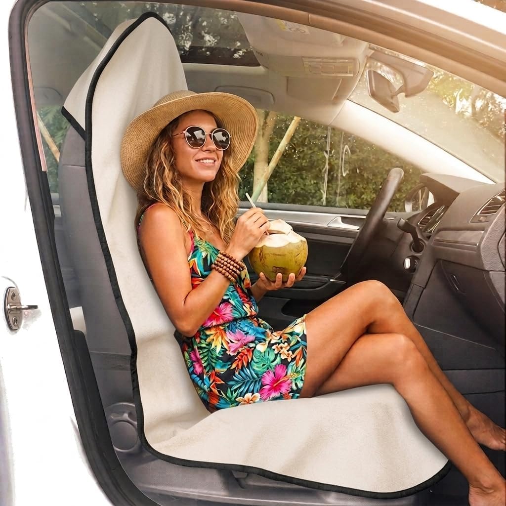 Car Seat Cover Protector Front Seats,for Gym Workout,Running,Swimming,Beach and Hiking,Waterproof Sweat Towel Bucket Seat Covers for Cars SUV Trucks (Beige, 1Pcs)