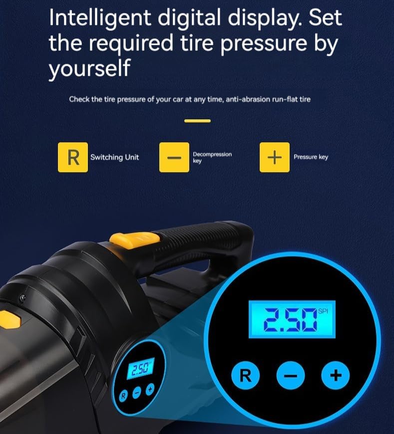 Car Vacuum Cleaner - Portable, High-Power, Handheld Vacuum Cleaner, Tire Inflator Pump with 3 Attachments, 16.5-Foot Power Cord - 12V, Car Interior Cleaning and Inflator Accessory Kit - Black