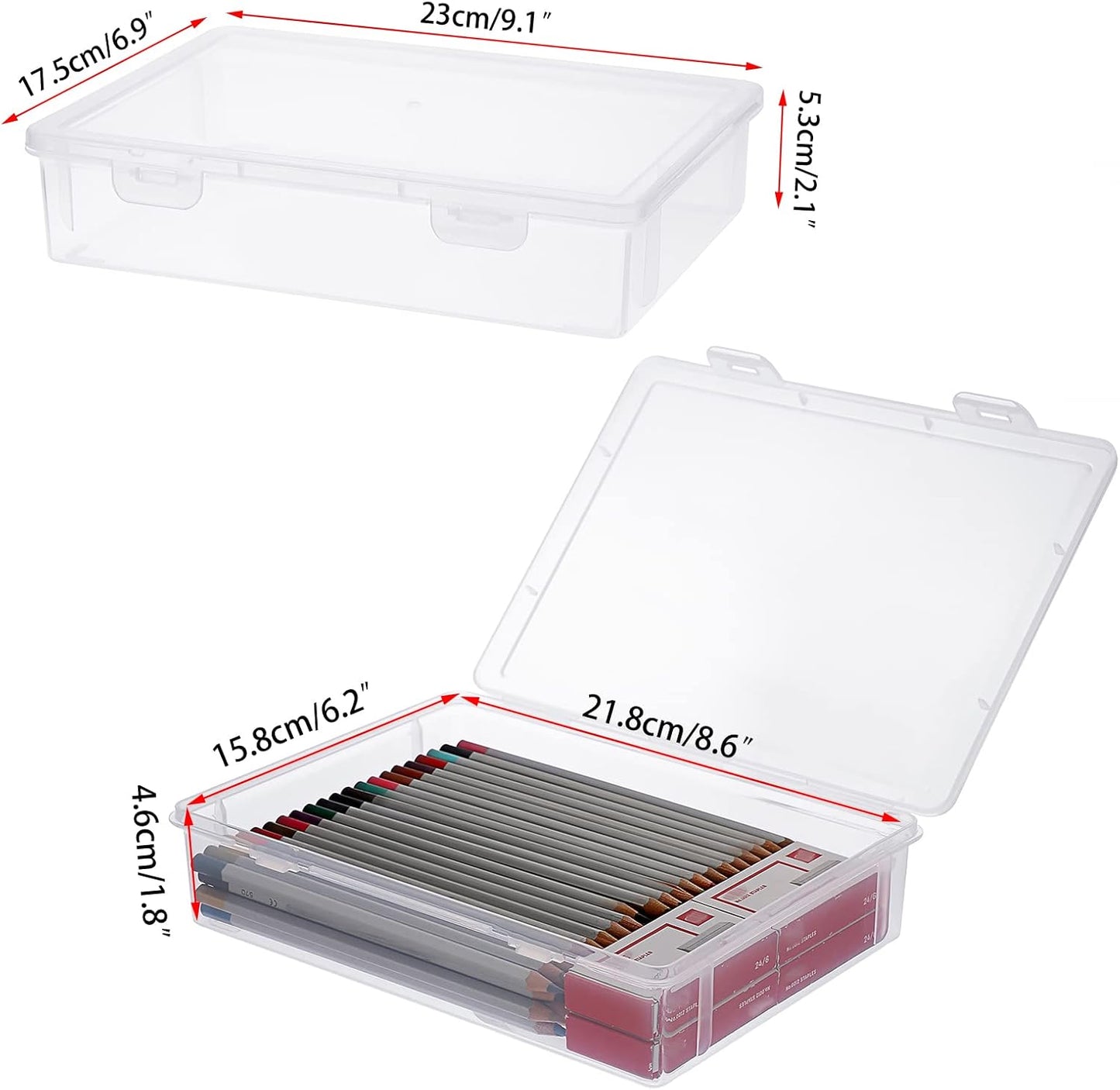 BTSKY Clear Plastic Storage Box with Flap Lid, Multipurpose Craft Organizers and Storage Box Art Supply Storage Organizer Plastic Sewing Box for Beads Pencils Notebooks, 2 Pack Small