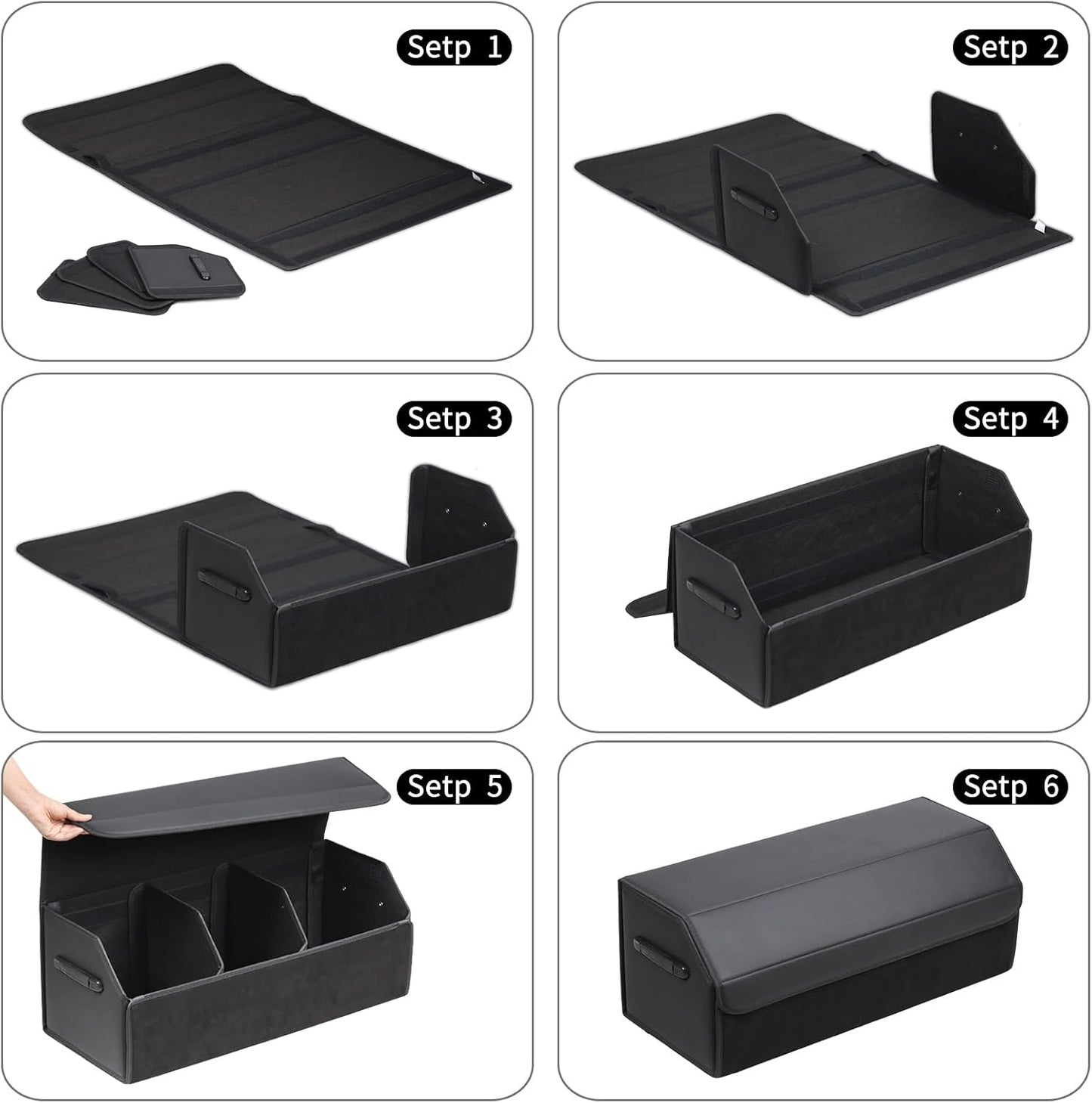 AUTOARK Leather Car Trunk Organizer,Durable Collapsible Adjustable Compartments Cargo Storage,Extra Large Capacity,AK-151