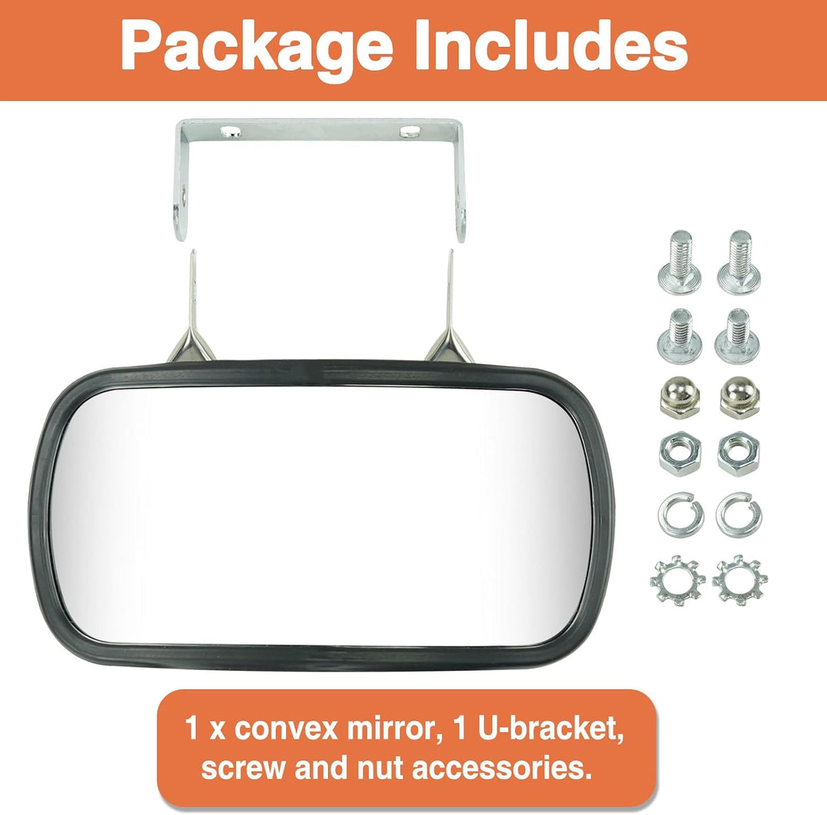 8" x 4" Stainless Steel Convex Rear View Mirror with U-Bracket for Tractors