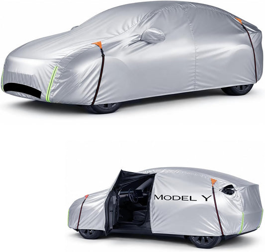 Wigoo Tesla Model Y Car Cover Accessories (2020–2026), Custom Fit All-Weather Outdoor, Waterproof UV Sun & Heat Protection, Ventilated Design, Windproof, Smooth Paint-Safe Lining, Charging Port Zipper