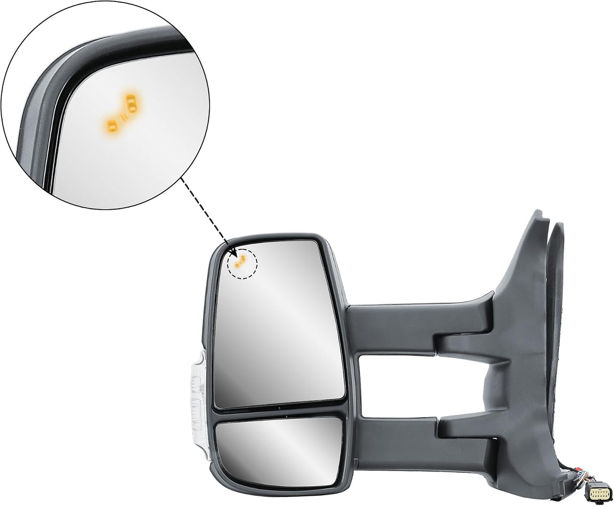 Driver Left Side Mirror Long Arm Power Mirror and Heated With BLIS (Blind Spot Sensor) and Indicator Fit Ford Transit 150 250 350 from 2015-Onward