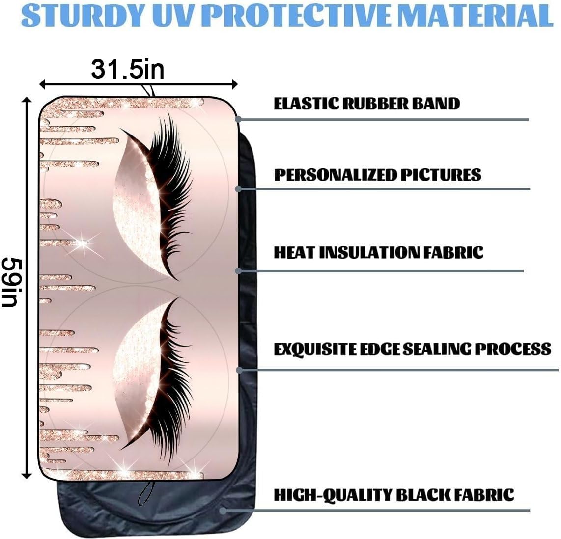 Pink Eyes Windshield Sun Shade, Foldable UV Protection Car Sunshade, Front Window Sun Visor, Cute Car Interior Accessories, Heat Insulation Sun Cover for Car SUV Truck, 59" X 31.5"