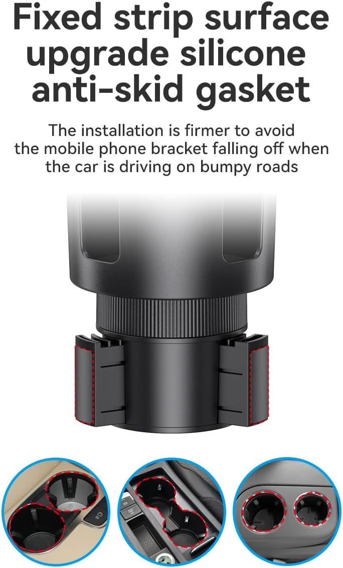 Car Phone Holder with Cup Holder Mount, 2 in 1 Universal Cup Holder Expander Adjustable Base with Phone Mount, Long Adjustable Arm with 360°Rotation Cup Holder ，Compatible with All Smartphones，Black