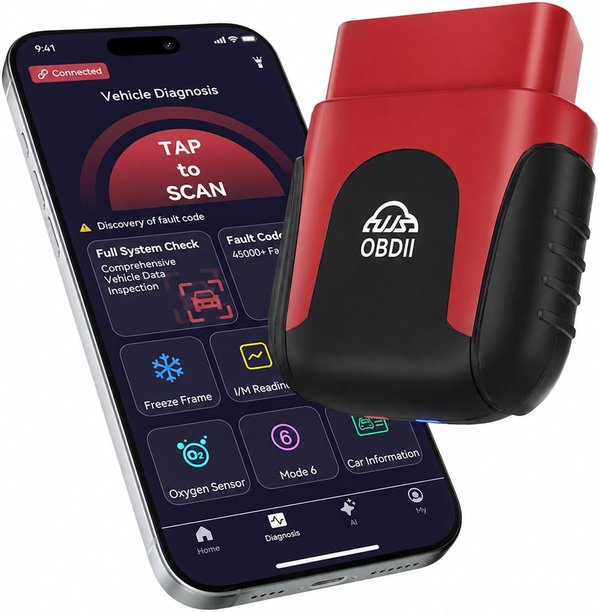 Rocco OBD2 Scanner Bluetooth for iPhone & Android, No Subscription(Red)