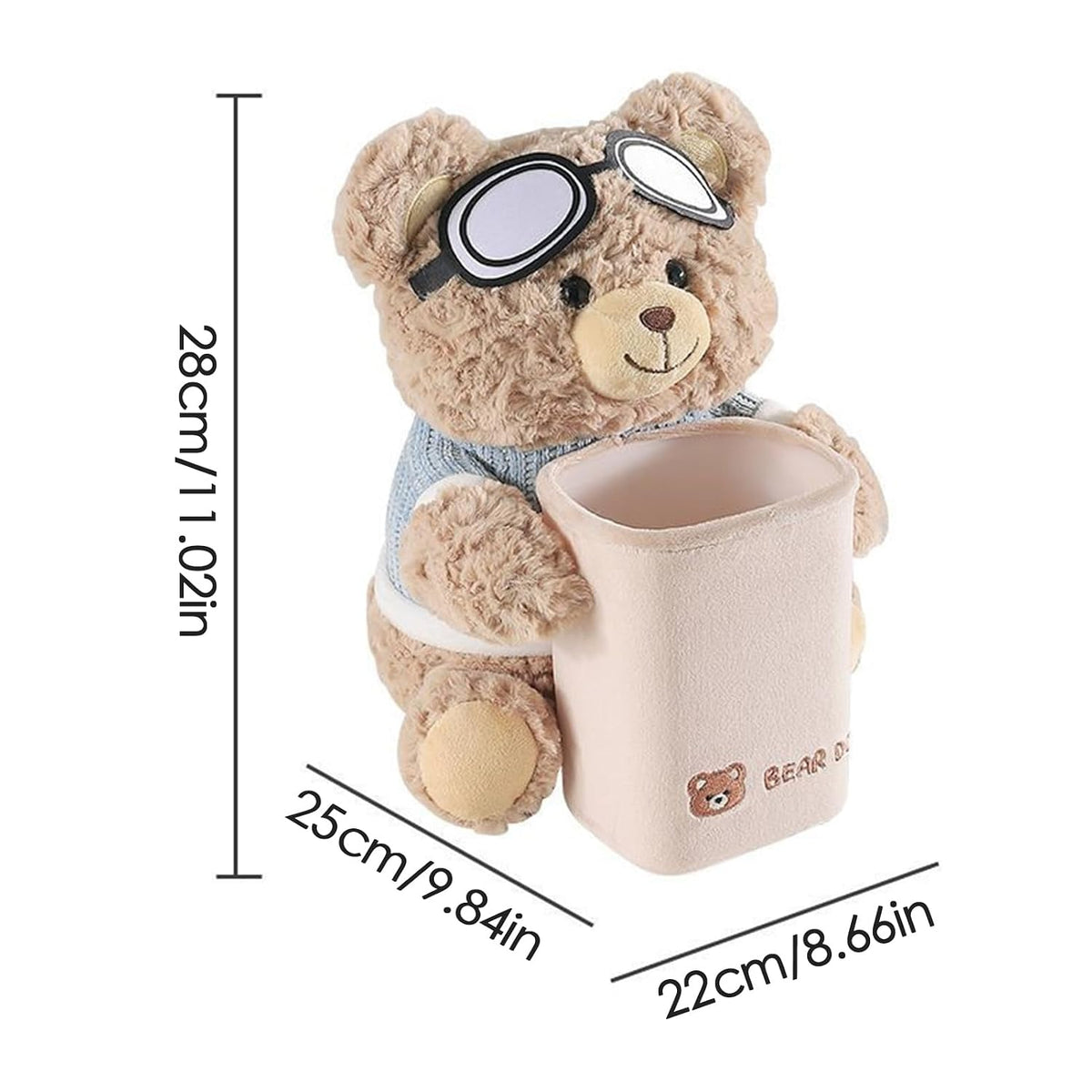 Bear Tissue Holder for Car | Cute Plush Bear Tissue Box Holder & Trash Can with Waterproof Liner | Multi Functional Trash Storage Box, for Armrest Bathroom Sofa