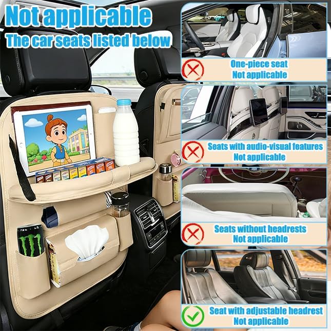YiYang With a foldable tray car seat organizer backseat（Set of 2, Beige）