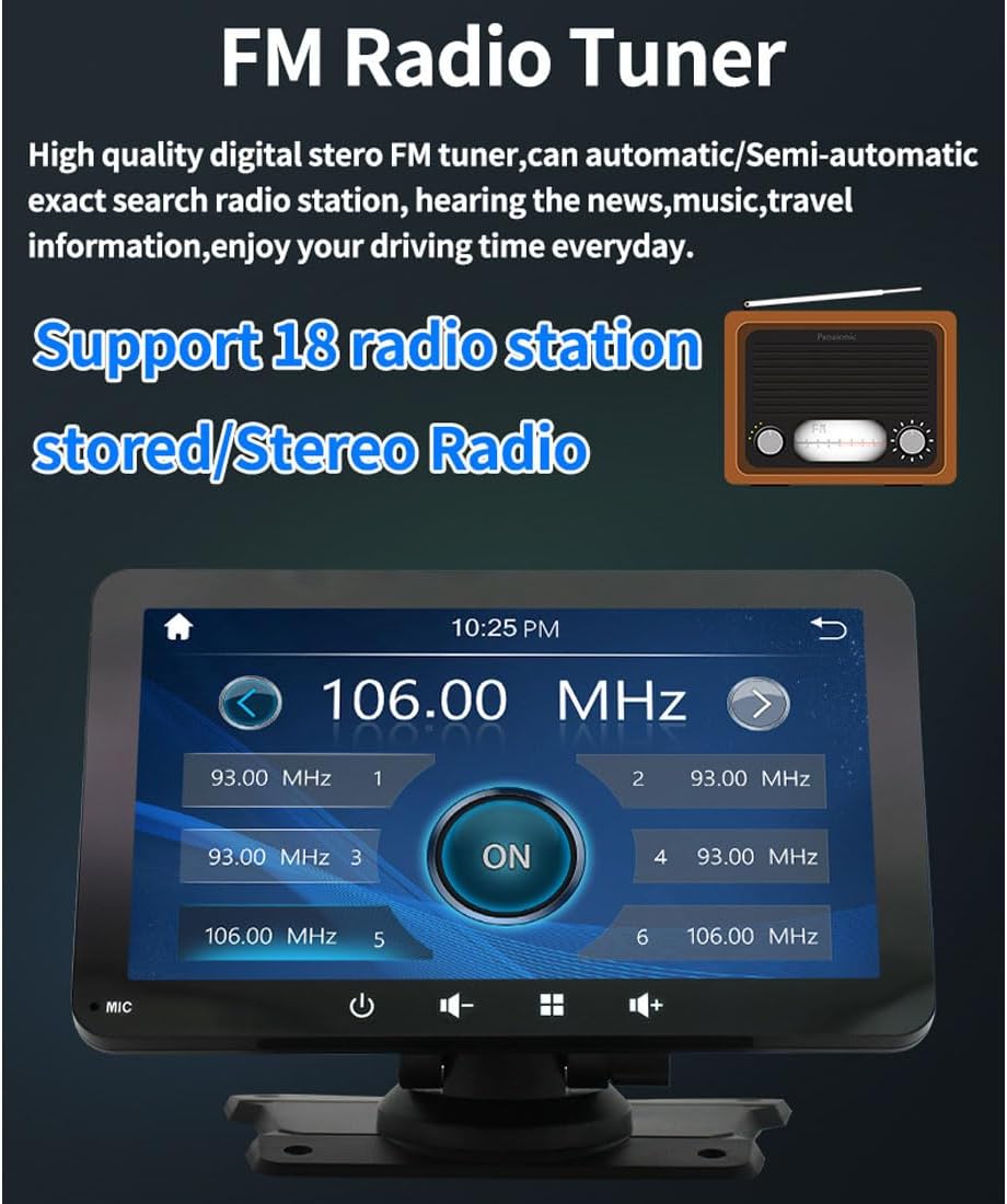 Portable Wireless CarPlay and Android Auto Screen for Car, 7" HD Touch Screen Car Stereo with Mirror Link/Bluetooth/Backup Camera Input/AUX/FM Transmitter for Cars, Trucks, SUVs