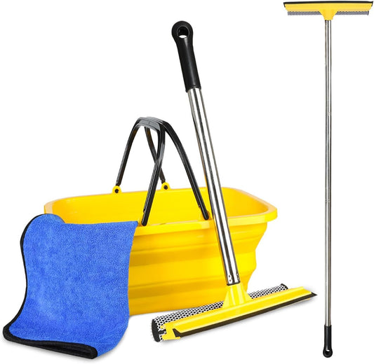 Window Cleaning Kit with 10L Collapsible Bucket