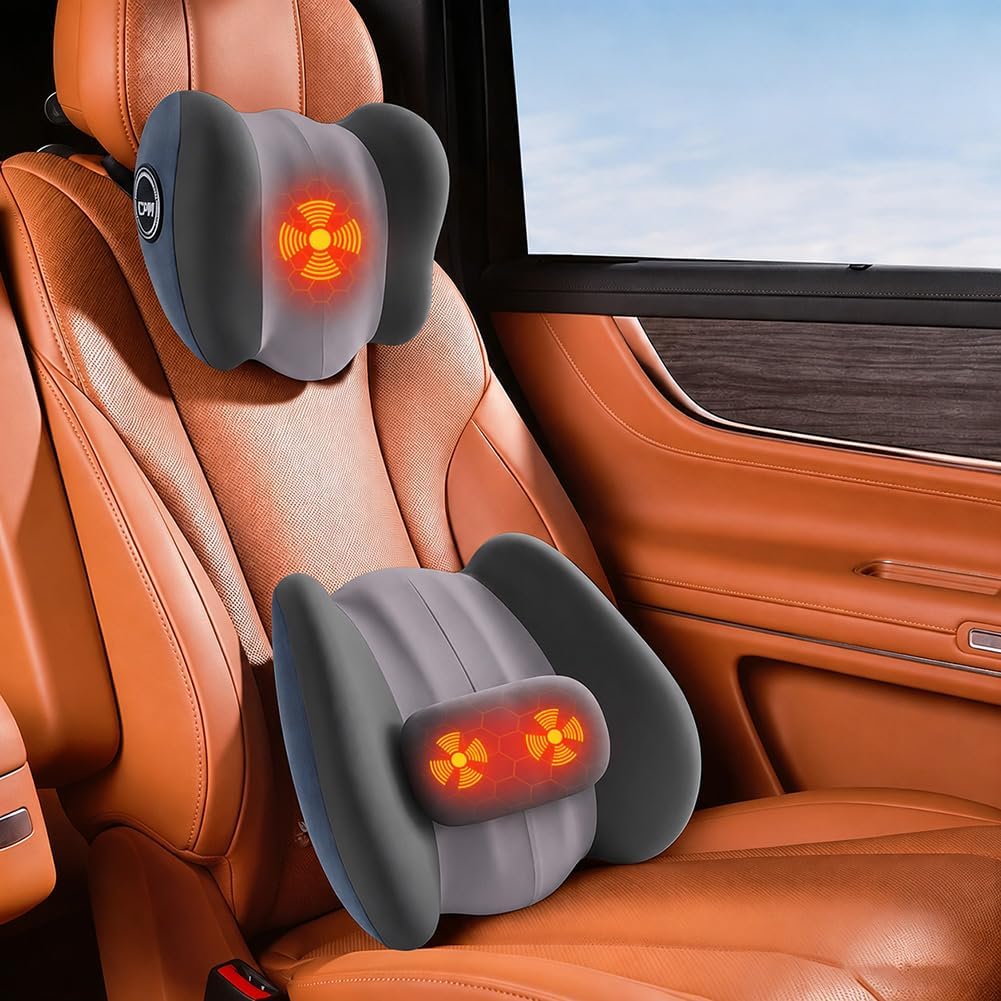 Headrest Pillow with Heat and Vibration Massage for Car Seats Office Chairs