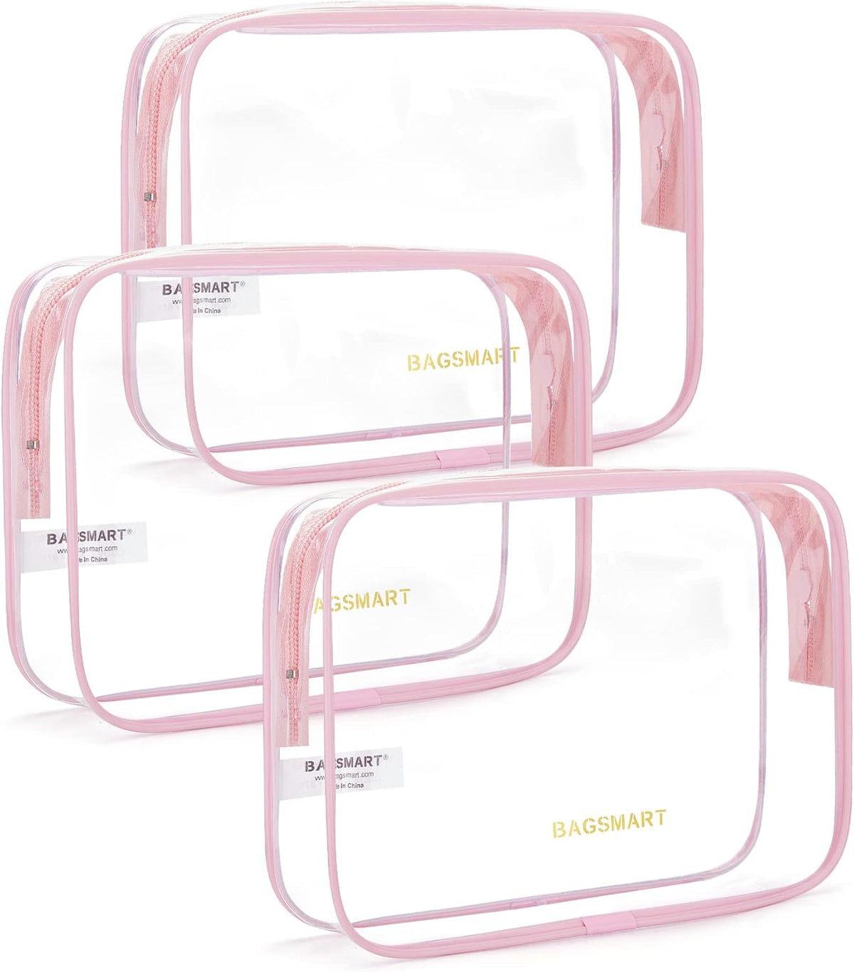 BAGSMART Clear Toiletry Bag 3-Pack TSA Approved Water-Repellent, Nude Pink