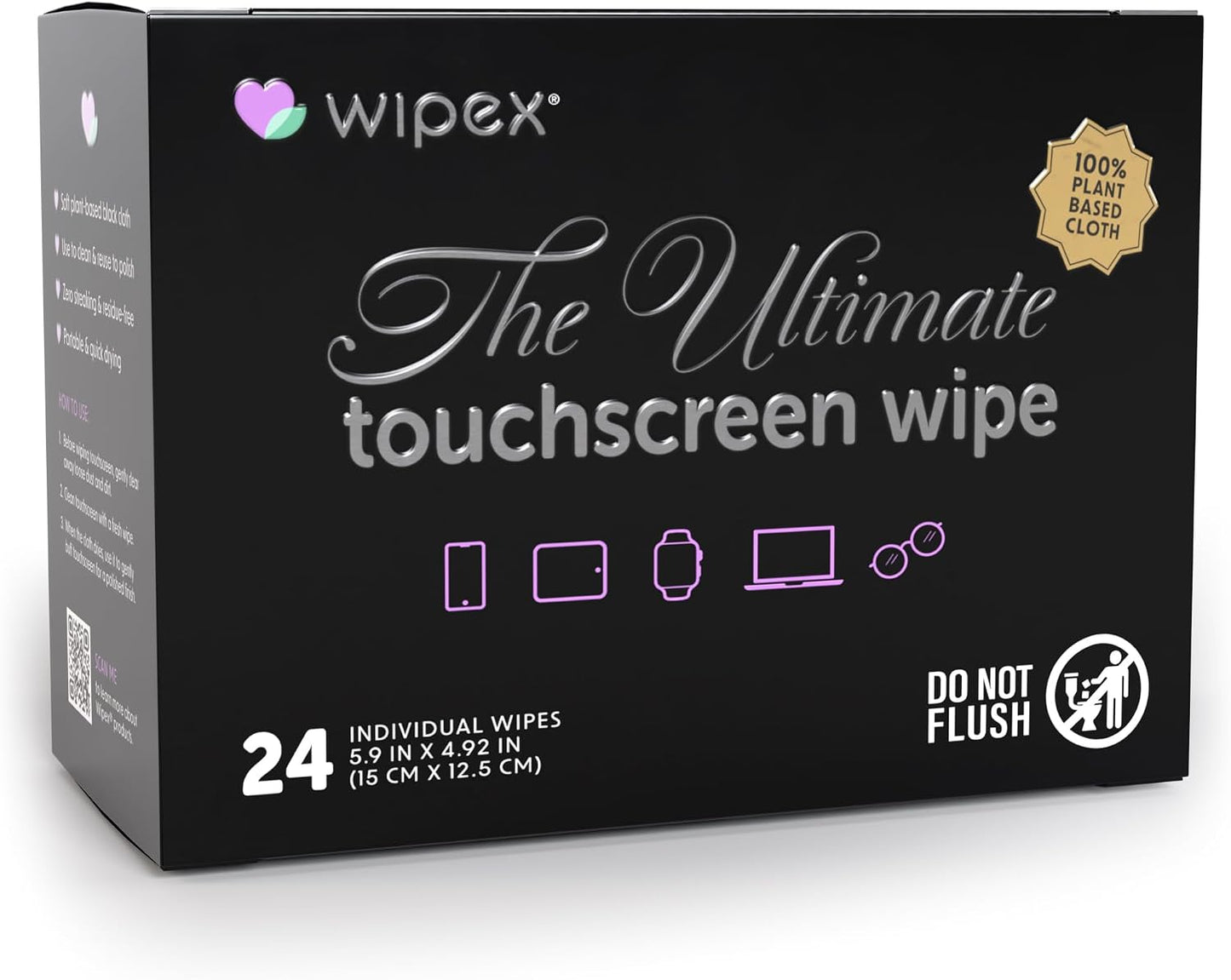 Wipex Car Screen Wipes for Electronics - 24 Individual Car Screen Cleaner Wipes - Plant-Based Touchscreen Cleaner Cloth for Dashboard Panels, Mobile Phone, Interior Car Cleaning Supplies (5.9"x4.92")