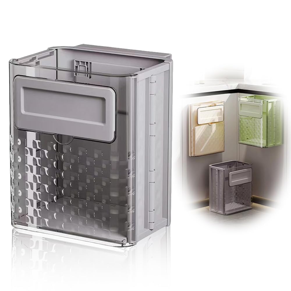 Hanging Kitchen Trash,Can Foldable Transparent Trash Can Kitchen Trash Can Cabinet Kitchen Compost Can Used for Cabinets/Cars/Bedrooms/Bathrooms. (Grey), BM0418