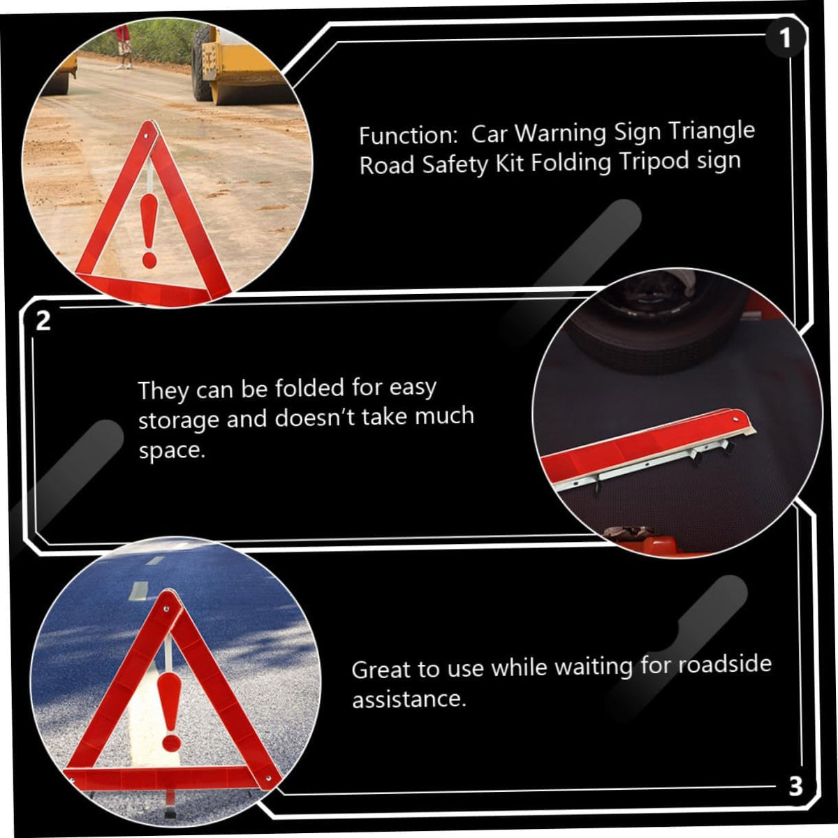 Car Warning Triangle 4Pcs Plastic Foldable Roadside Safety Kit