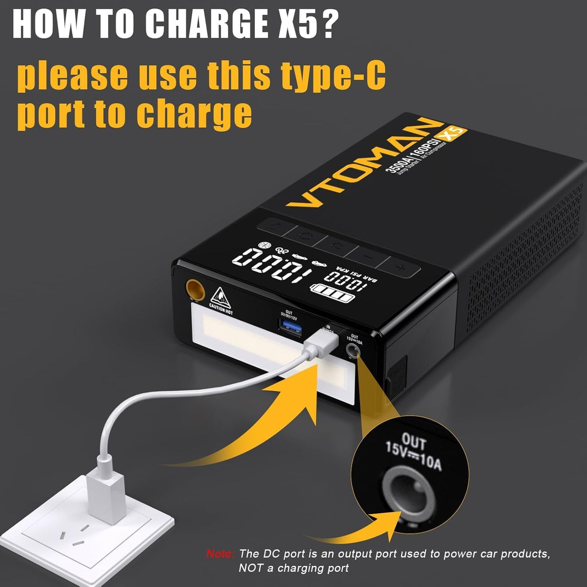 VTOMAN X5 Jump Starter with Air Compressor, 3500A with Type-C Quick Charge