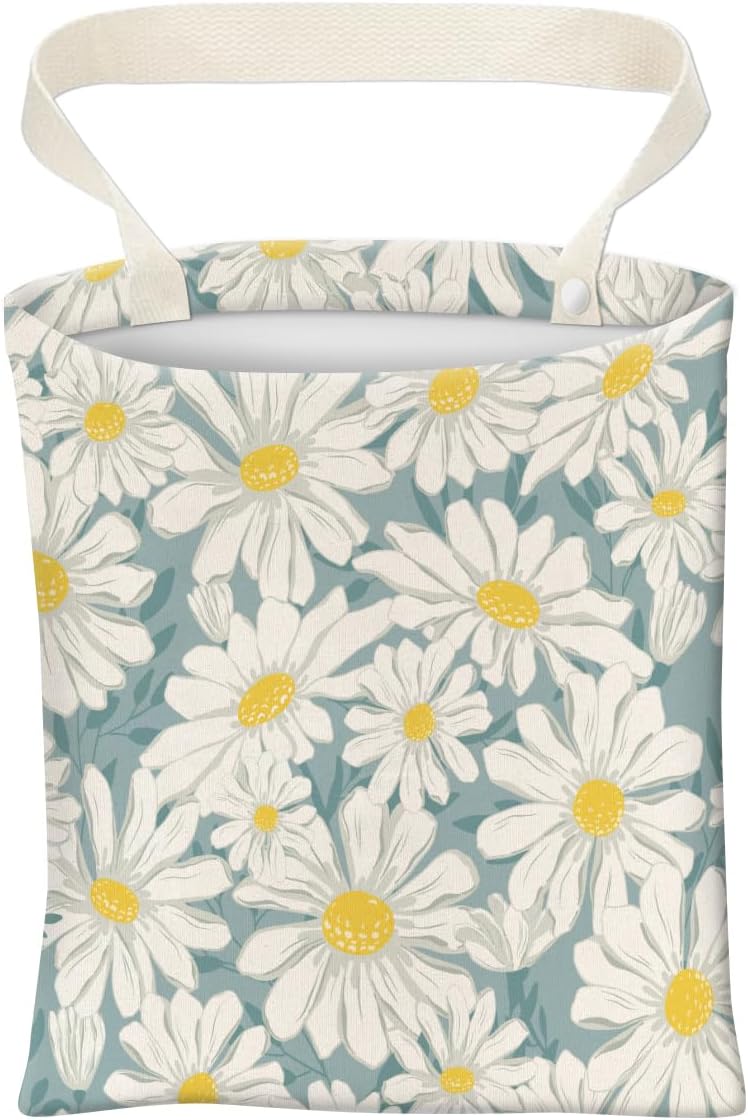 Car Trash Can, Cute Car Trash Bag, Hanging Car Organizer and Storage Bag, Trash Bin for Car Accessories, Vehicle, Travelling, Camping Cute Beige Daisy