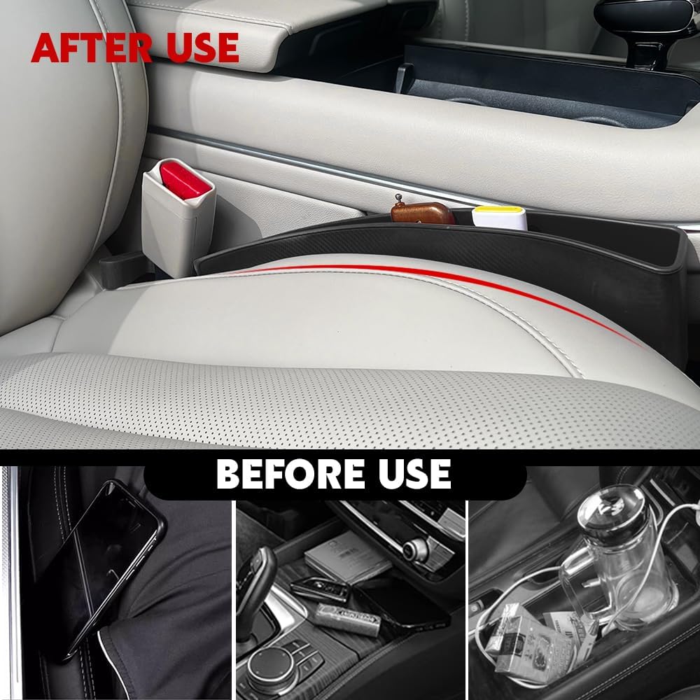 2PCS Car Seat Gap Filler, Car Seat Gap Organizer with Phone Holder, Black Multifunctional Seat Side Gap Filler Stop Things from Dropping, Universal Car Interior Accessories Fit Car SUV Truck