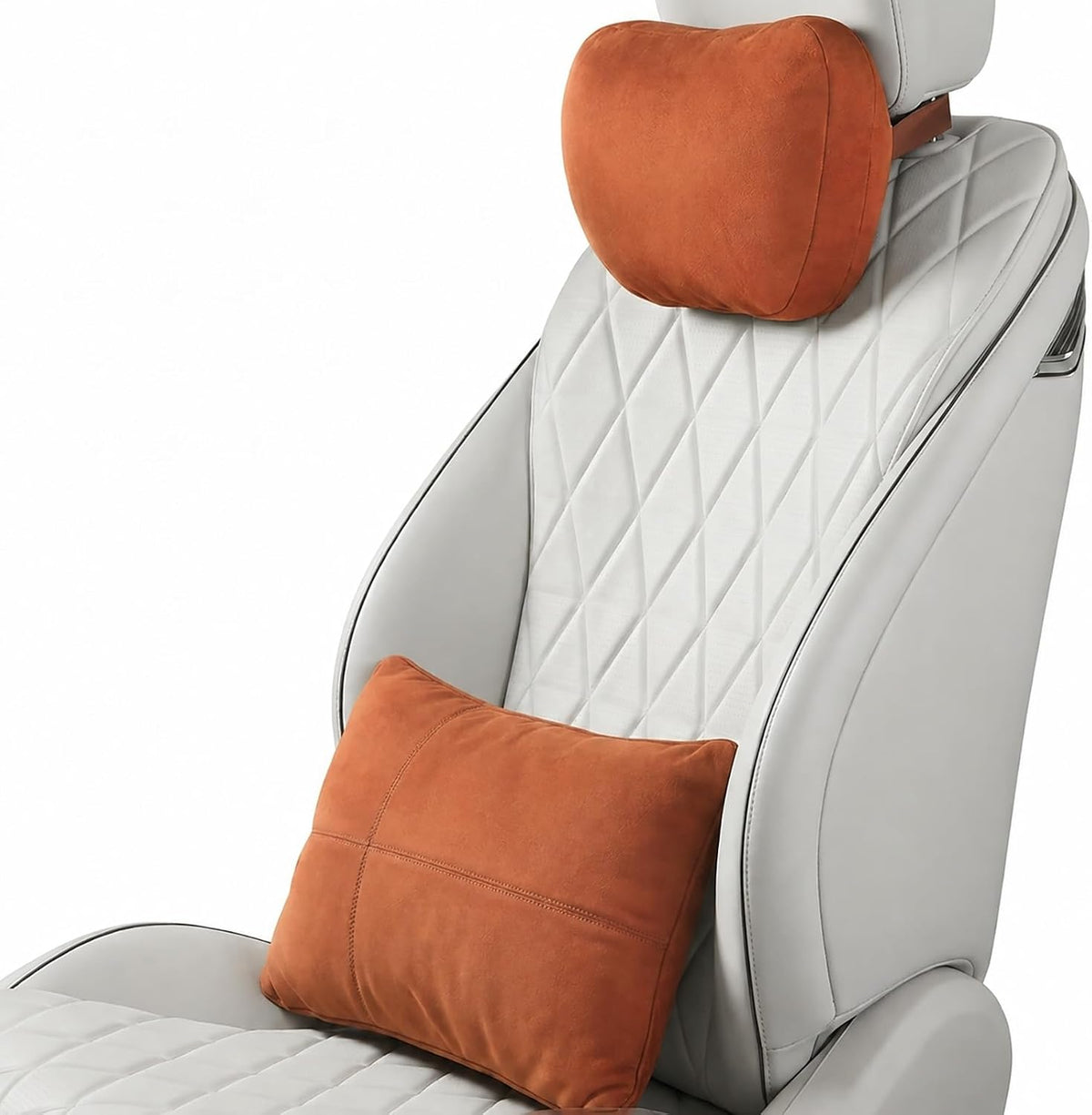 2 PCS Car Pillow for Driving Seat Soft Suede Headrest Neck & Lumbar Support