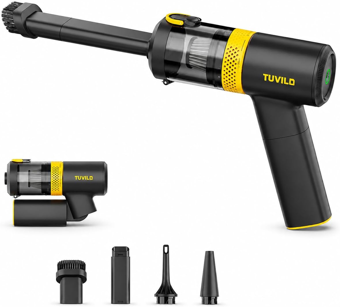 tuvilo Foldable Handheld Vacuum and Blower 4-in-1, 15600Pa Cordless Car Vacuum with Self-Cleaning System, Portable Mini Vacuum Cleaner for Car Home Office Pet Hair, USB-C Rechargeable, Pro Kit
