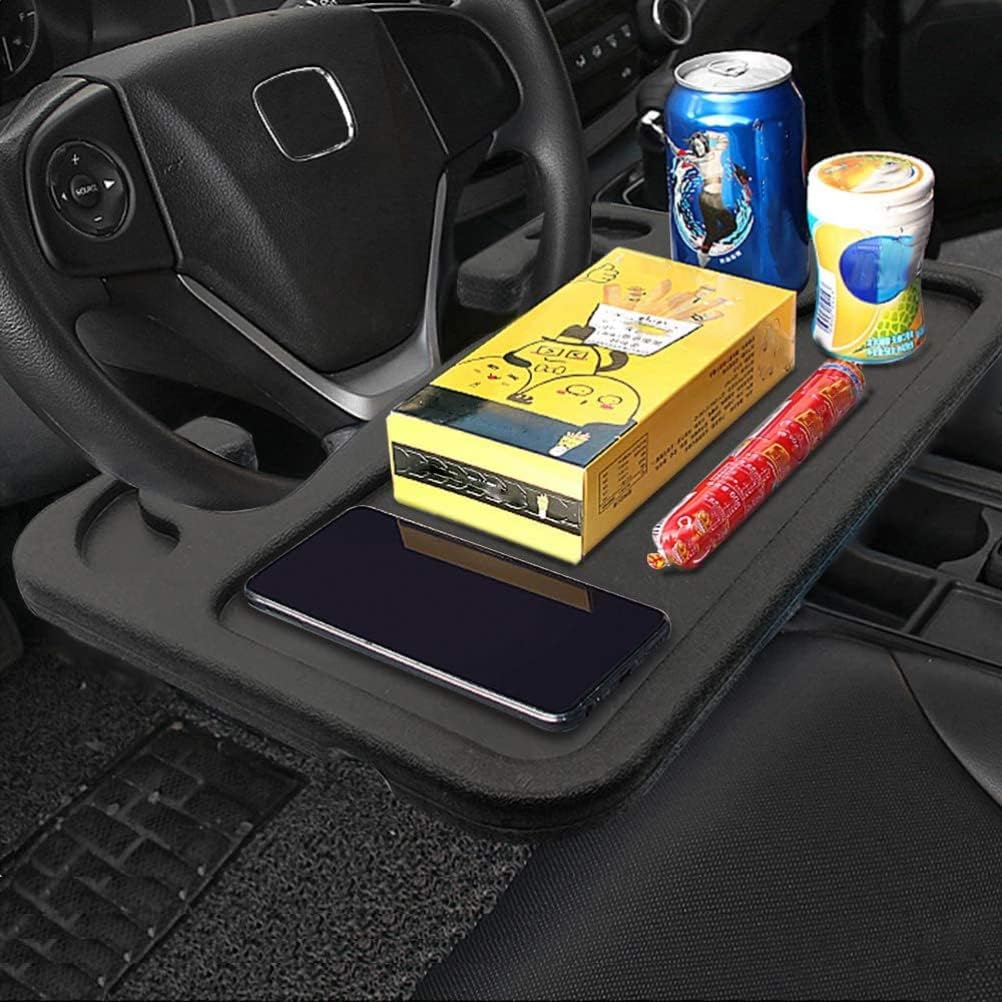 Car Steering Wheel Desk for Laptop, Multipurpose Travel Car Accessories, Car Seat Stand Trays for Eating, Steering Wheel Under Table Console (Black)