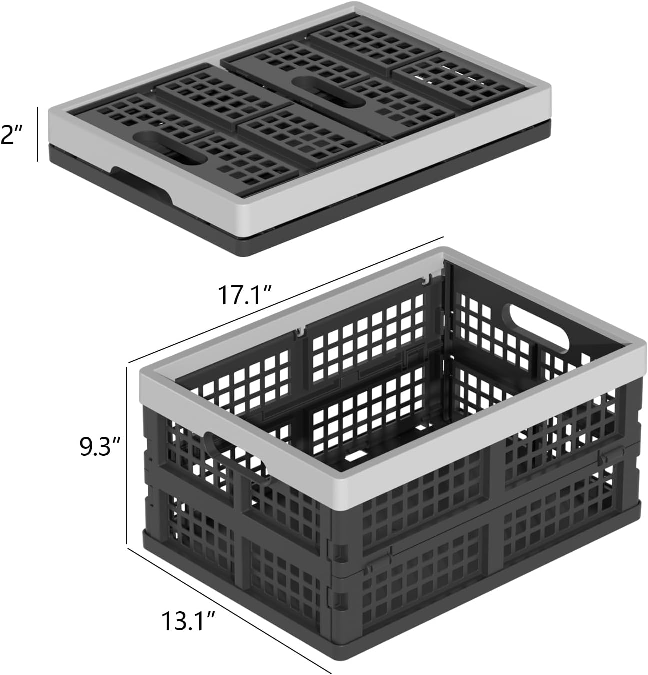 Collapsible Milk Crate, Black, 3PK 30L Stackable Containers Folding Crates, Heavy Duty Plastic Collapsible Storage Bins for Multi Purposes