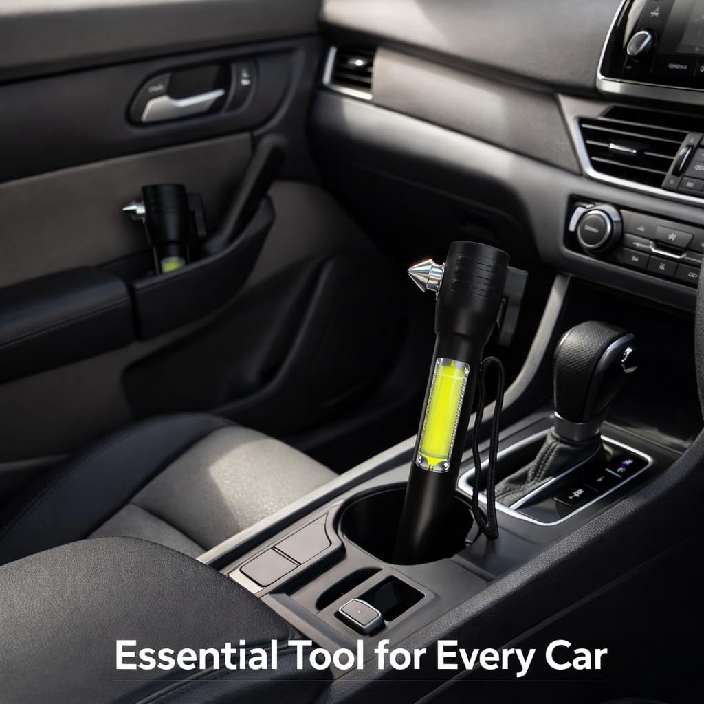 Ideas In Life Auto Tool Flashlight, Car Window Breaker, Seatbelt Cutter