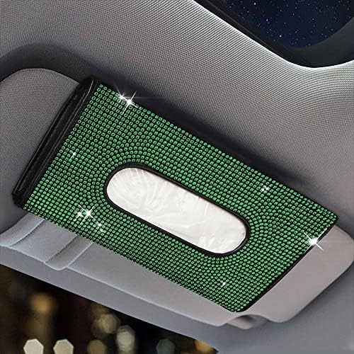 Bling Glitter Car Sun Visor Tissue Box PU Leather Mask Napkin Holder with Hook Clip 1 Pack Stylish Sparkly Visor Accessory (Black Green)