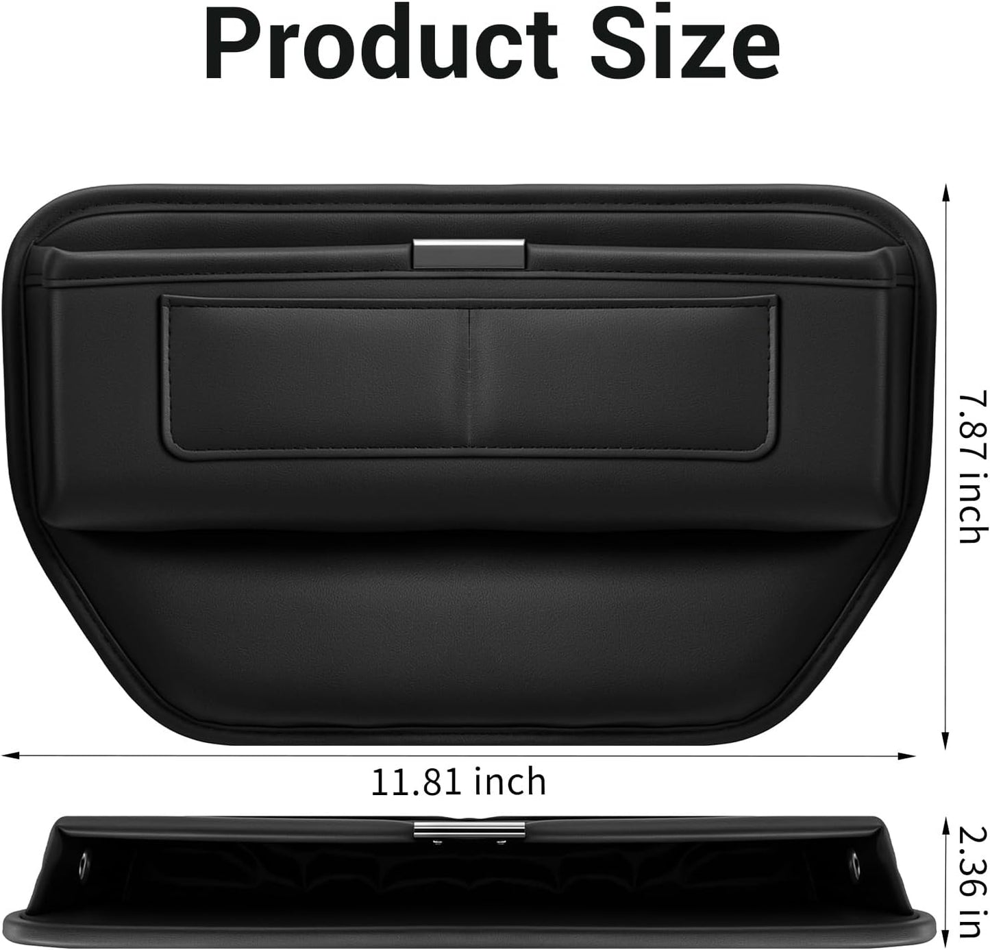 2Pack Universal Fit Premium Leather Car Seat Gap Filler Organizer, Center Console Organizer with Card Slots Front Seat Storage for Phone Cards Keys, Clever Gifts for SUV, Truck & Sedan, Black