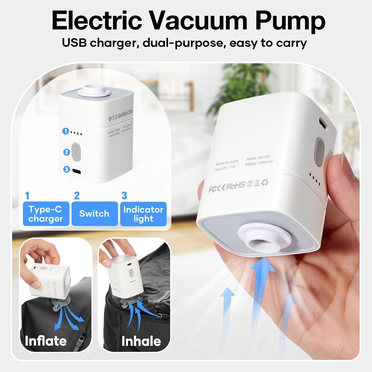 Vacuum Seal Backpack for Travel with Air Pump Waterproof Laptop Carry On Backpack Personal item Travel Essentials Compression Space Saver Bags Storage with Vacuum System Black