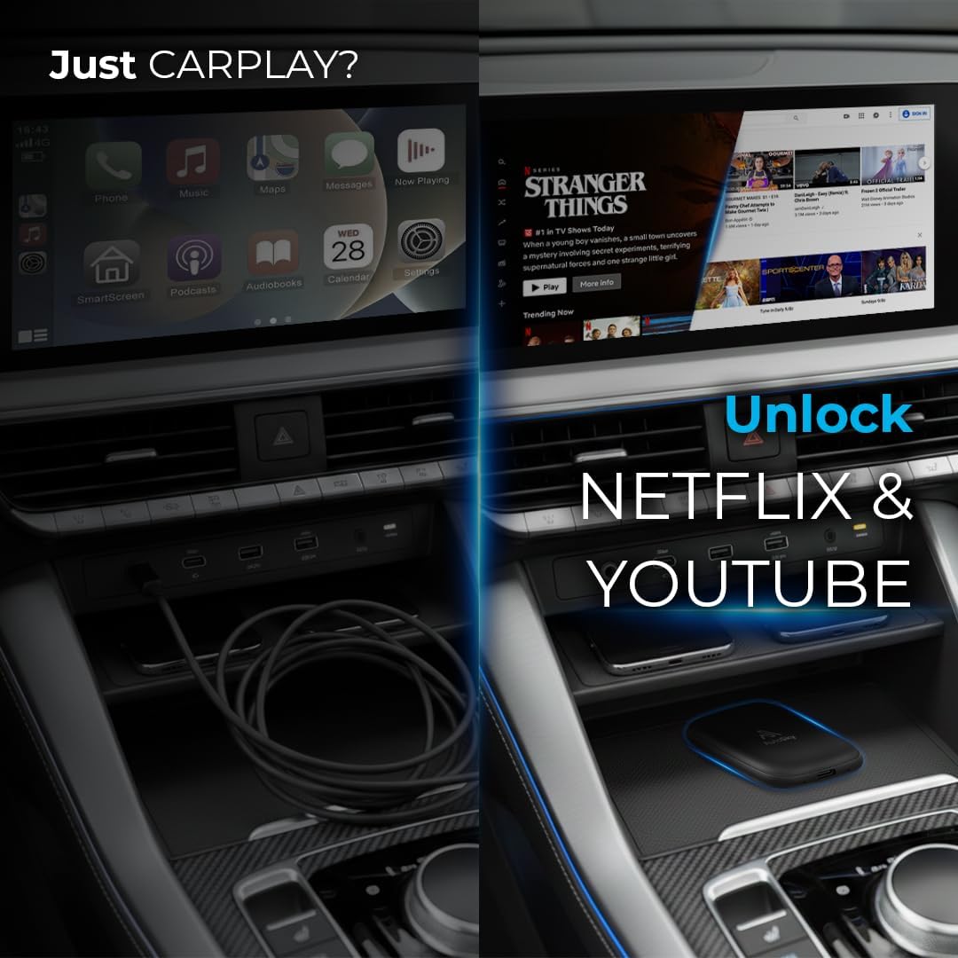 AutoSky AI Box Lite – Wireless CarPlay & Android Auto Adapter, Plug-and-Play, Fast Connection, Stable Performance, Stream Netflix & YouTube via Hotspot, Works with OEM Touchscreen