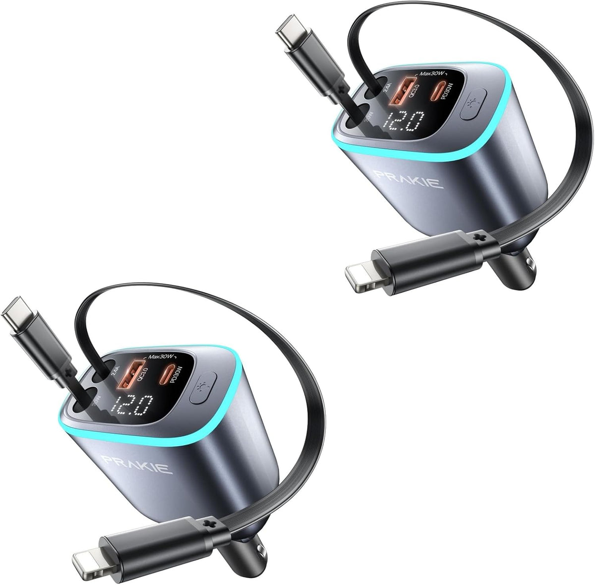 4 in 1 Car Charger, Retractable iPhone Car Charger Fast USB C Phone Charger