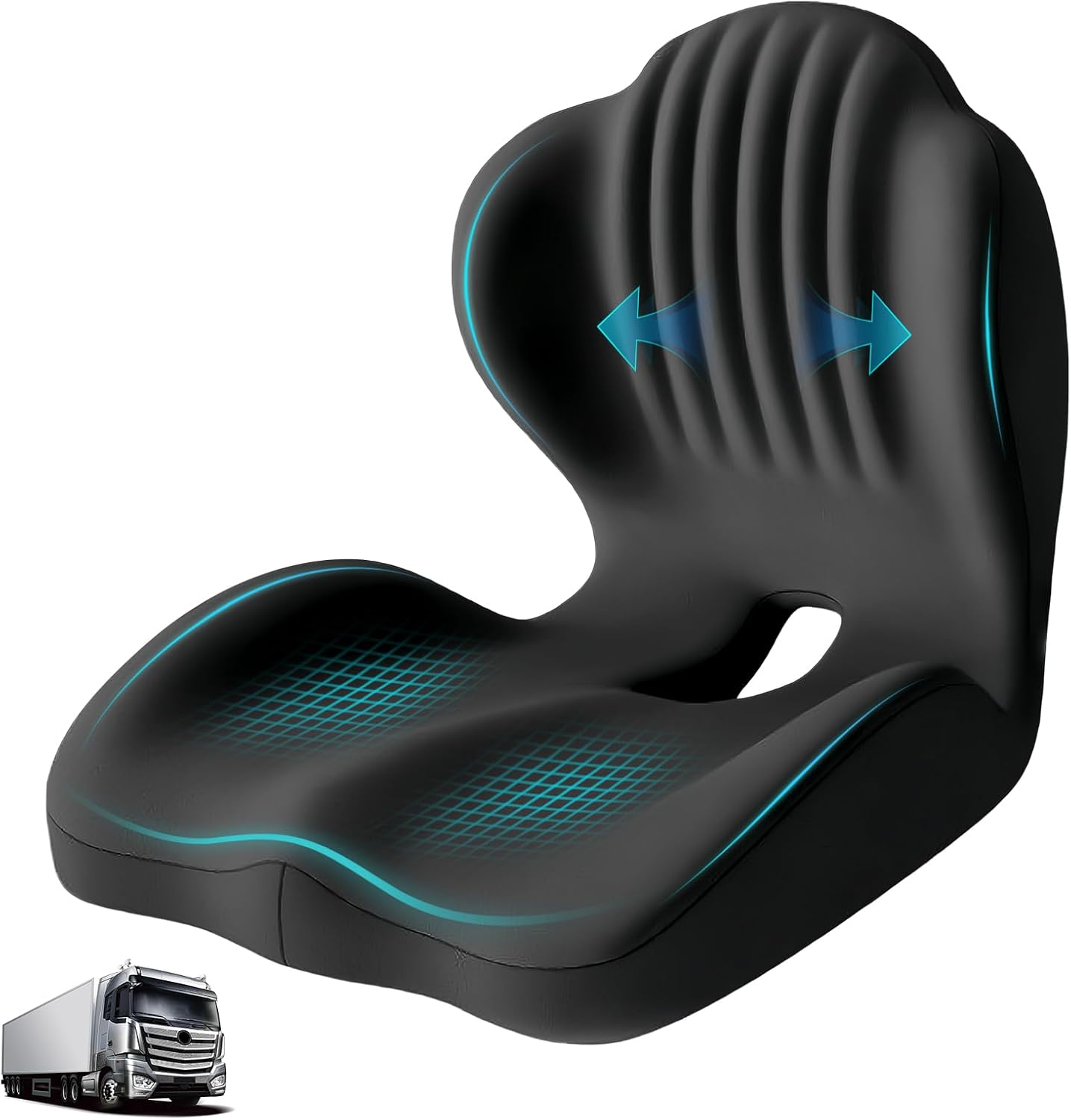 Memory Foam Seat Cushion with Lumbar Support Pillow for Truck Driver, Ergonomic L-Shaped Car Seat Cushion for Tailbone Pressure Relief, Non-Slip Chair Pad for Long Driving, Black