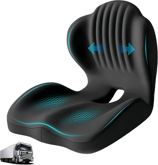 Memory Foam Seat Cushion with Lumbar Support Pillow for Truck Driver, Ergonomic L-Shaped Car Seat Cushion for Tailbone Pressure Relief, Non-Slip Chair Pad for Long Driving, Black