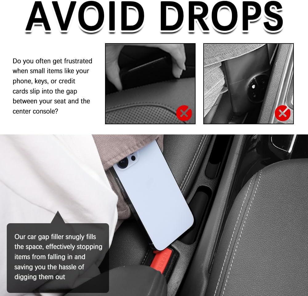 2PCS Deepened No Drop Car Seat Gap Filler Organizer