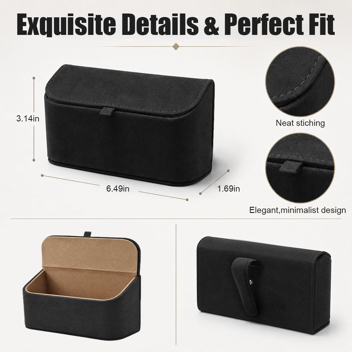 Craedli Sunglass Holder for Car Visor Clip, Soft Car Eyeglasses Storage Case with Magnetic Closure, Vehicle Interior Glasses Protective Box Organizer Accessories for SUV Truck Sedan (Black)