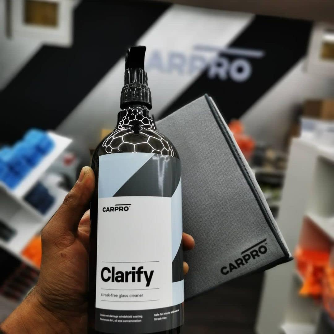 CARPRO Clarify Streak Free Car Window Cleaner Removes Oils, Fingerprints & Dirt - Safe to Use on Ceramic Coatings, Interior and Exterior Glass - Liter (34oz)