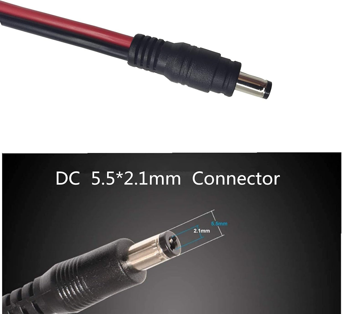DC 5.5 x 2.1mm Connector Car Charger Power Supply Cord 10ft - 12v 24v Cigarette Lighter Male Plug with LED Light 16AWG Wire 15A Fuse for Portable DVD Player, Car, Camera