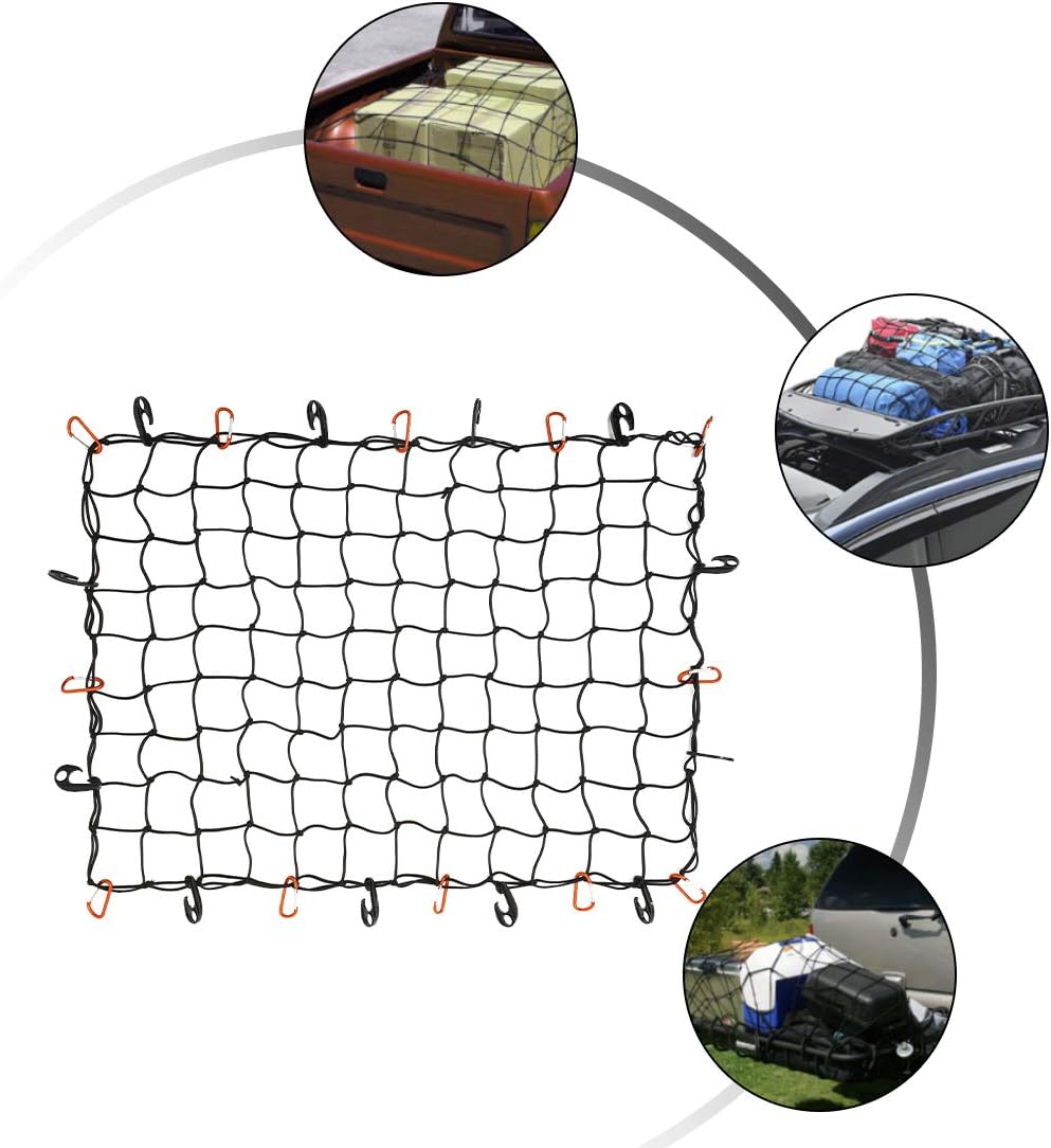 CZC AUTO Bungee Cargo Net 3x4Ft Stretches to 6x8Ft, 3"x3" Mesh Net