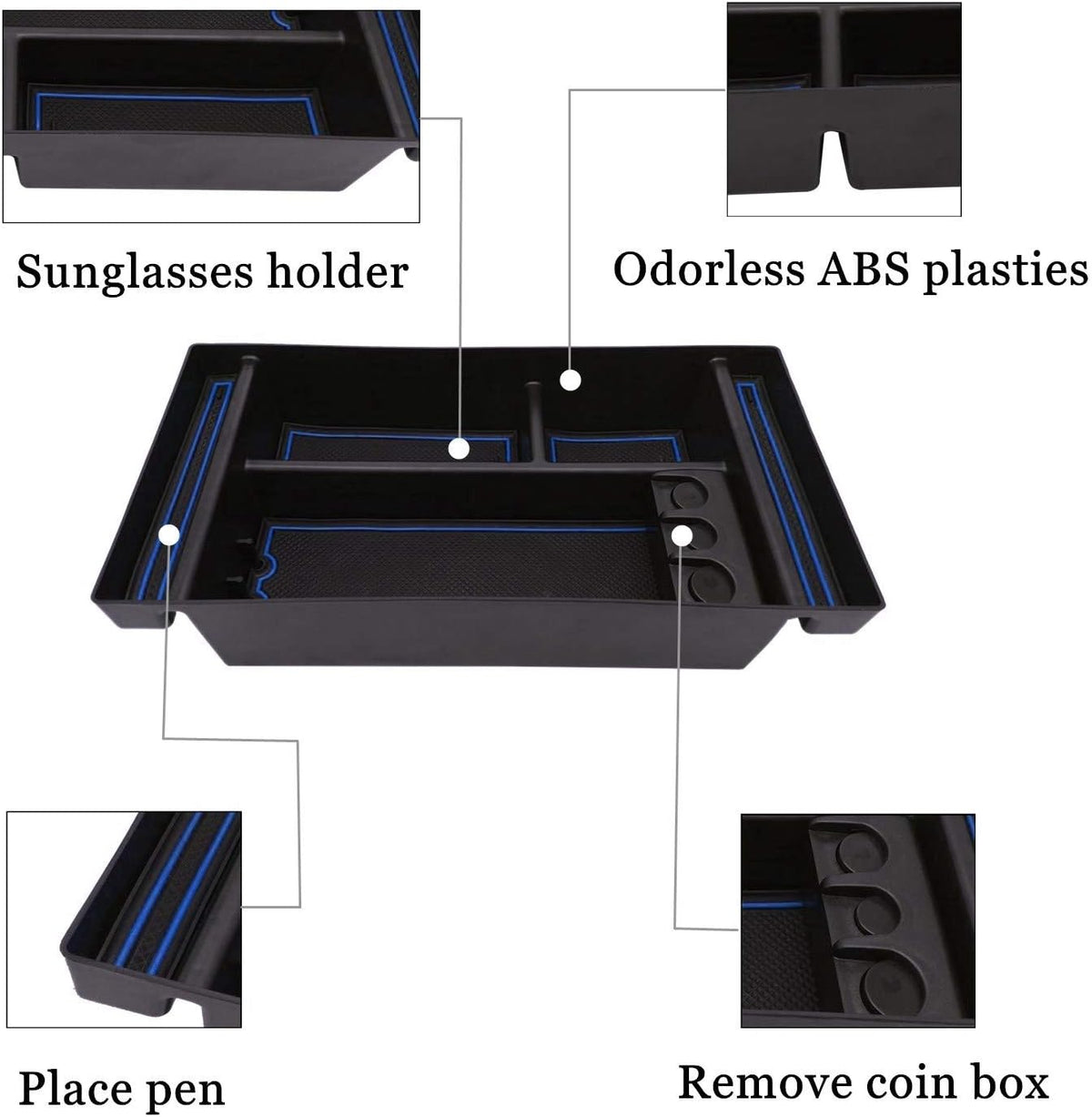 Center Console Organizer Tray fits for 2019-2022 GMC Sierra/Chevy Silverado 1500 Accessories, 2020-2021 2022 2023 Silverado/Sierra 2500 HD/3500 HD (Half-size, Blue)