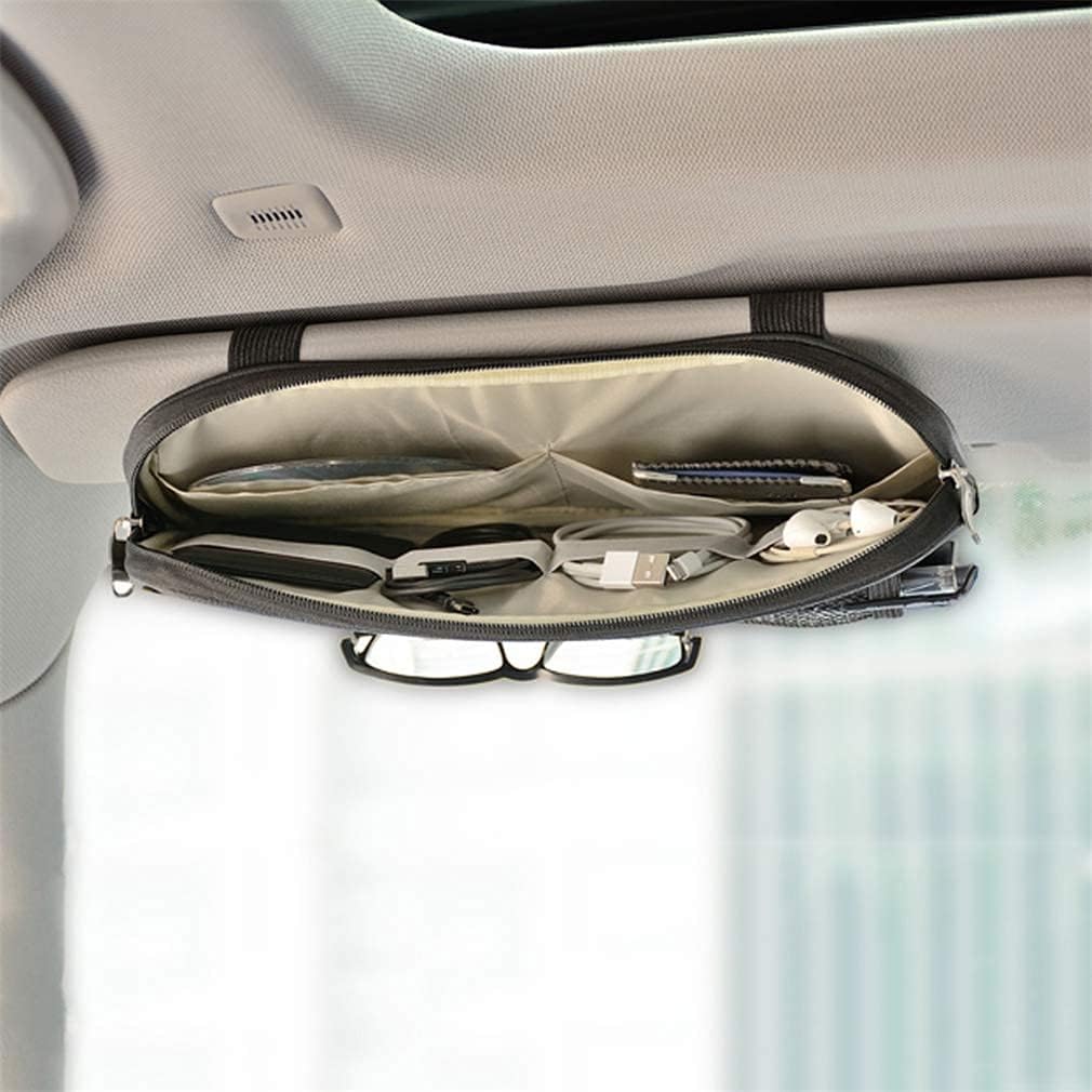 Car Sun Visor Organizer, Auto Interior Accessories Pocket Organizer - Car Truck SUV Storage Pouch Holder, with Multi-Pocket Net Zipper (Black)