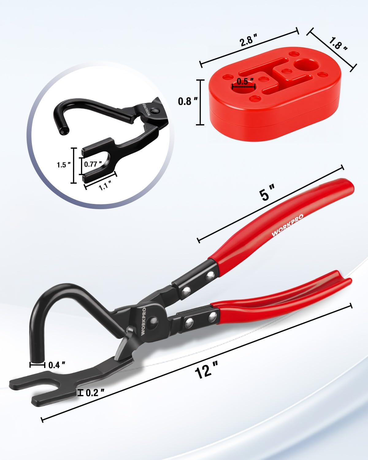 WORKPRO Exhaust Hanger Removal Tool with 4 Rubber Hangers, Red | Exhaust Hanger Pliers for Car & Truck Rubber Exhaust Hangers Muffler Hanger, For Most Domestic & Imported Exhaust System