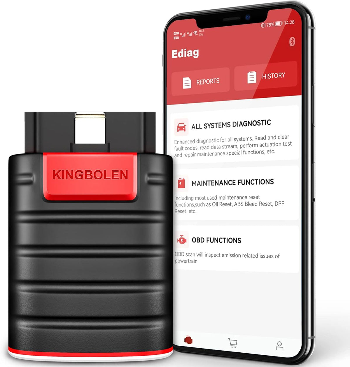 KINGBOLEN Ediag OBD2 Scanner Bluetooth, Full System Bidirectional Scan Tool